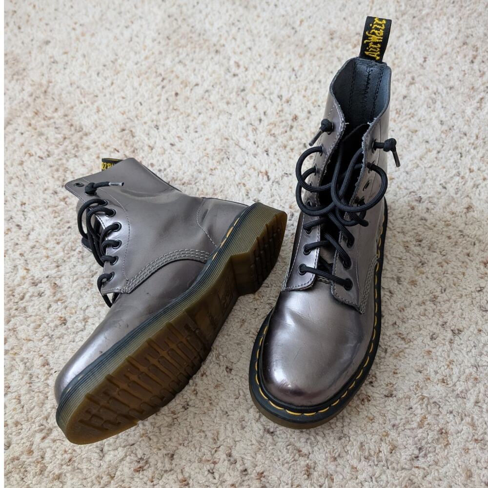 dr. martens gunmetal lace up leather boots